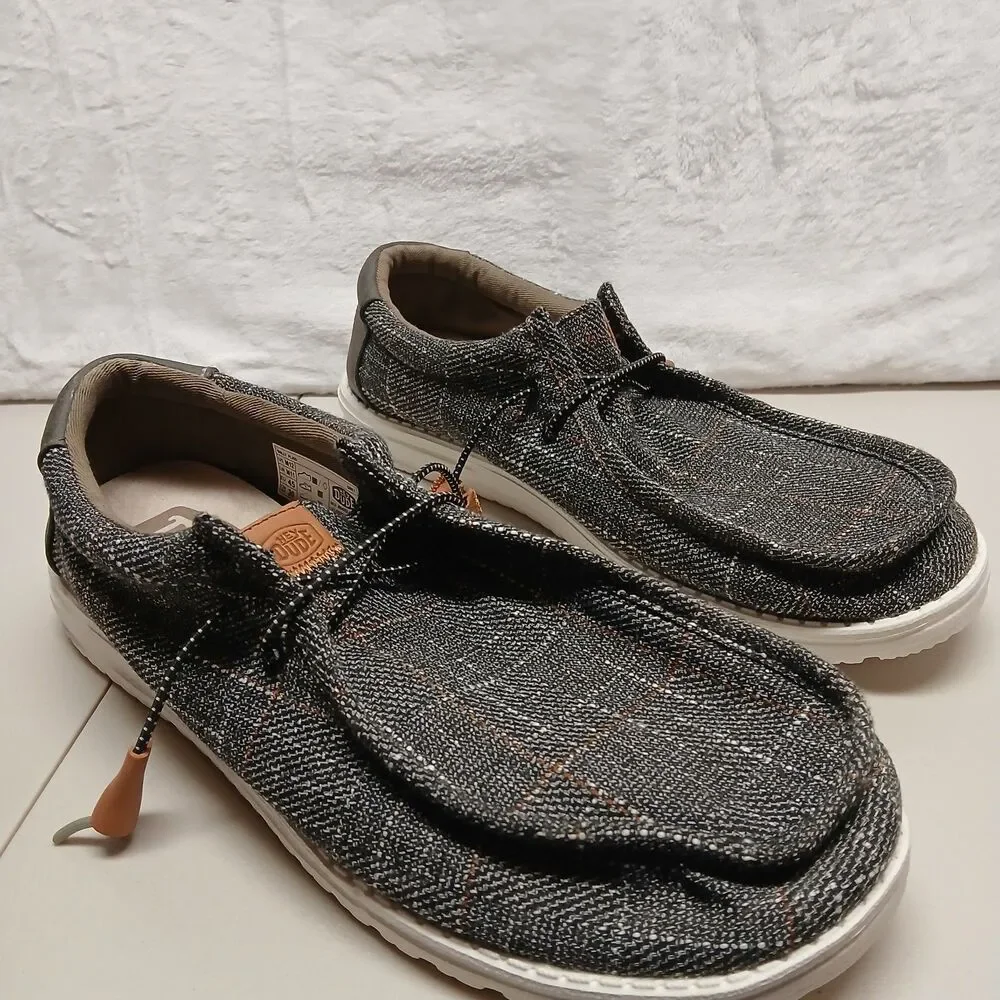 Hey Dude Men's Wally Plaid Grey Slip On Shoes Color Size 12 Comfy Casual Work
